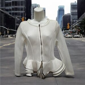 White Mesh zip ruffle blazer size large